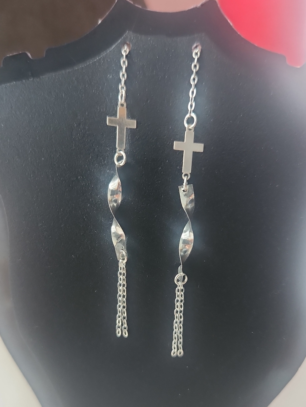 Sterling Cross Twist Drop Earrings in Silver